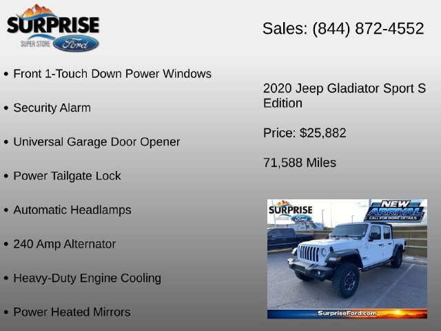 Used 2020 Jeep Gladiator Sport w/ Quick Order Package 24S AWD/4WD image 17