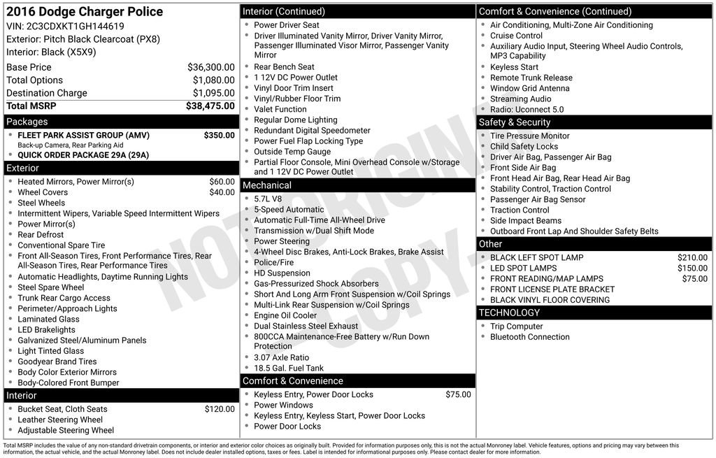 Used 2016 Dodge Charger Police w/ Fleet Park Assist Group AWD/4WD image 15