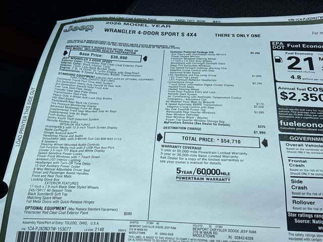 New 2026 Jeep Wrangler Unlimited Sport image 10