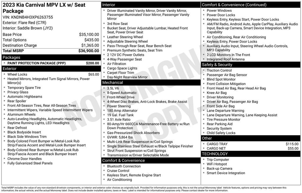 Used 2023 Kia Carnival LX w/ Paint Protection Package FWD image 6