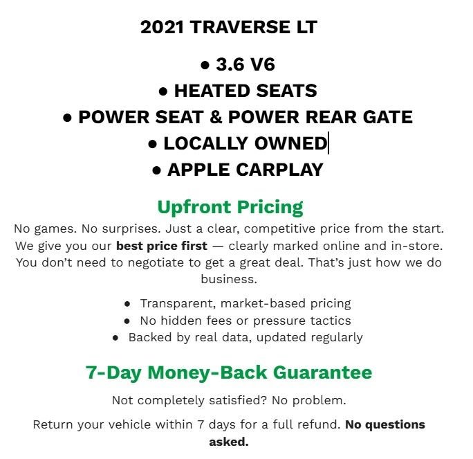 Used 2021 Chevrolet Traverse LT w/ LPO, Floor Liner Package image 2