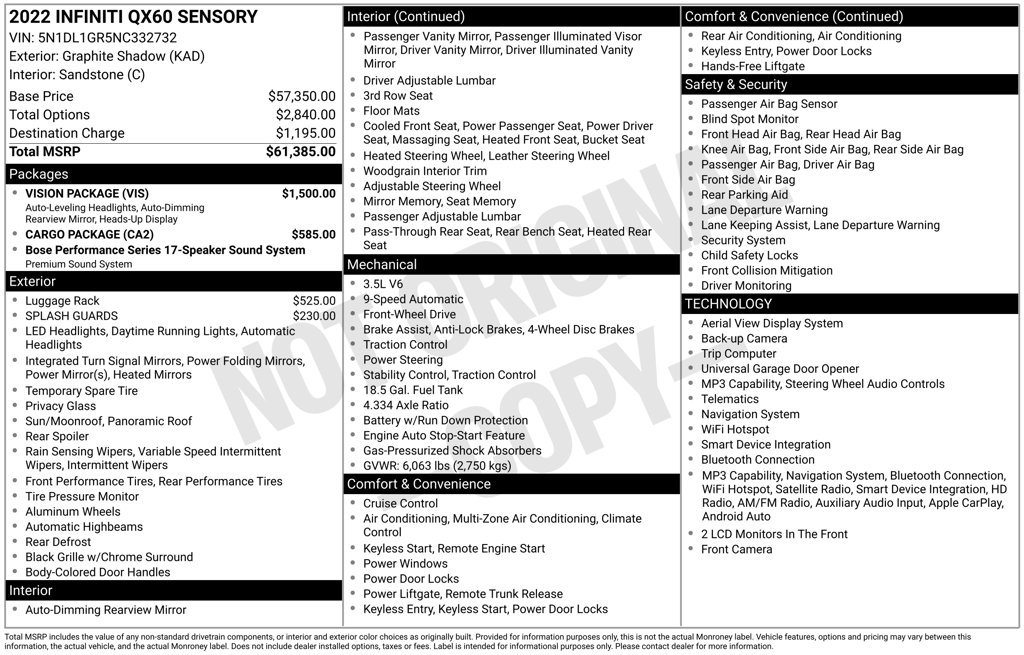 Used 2022 INFINITI QX60 Sensory w/ Vision Package FWD image 38