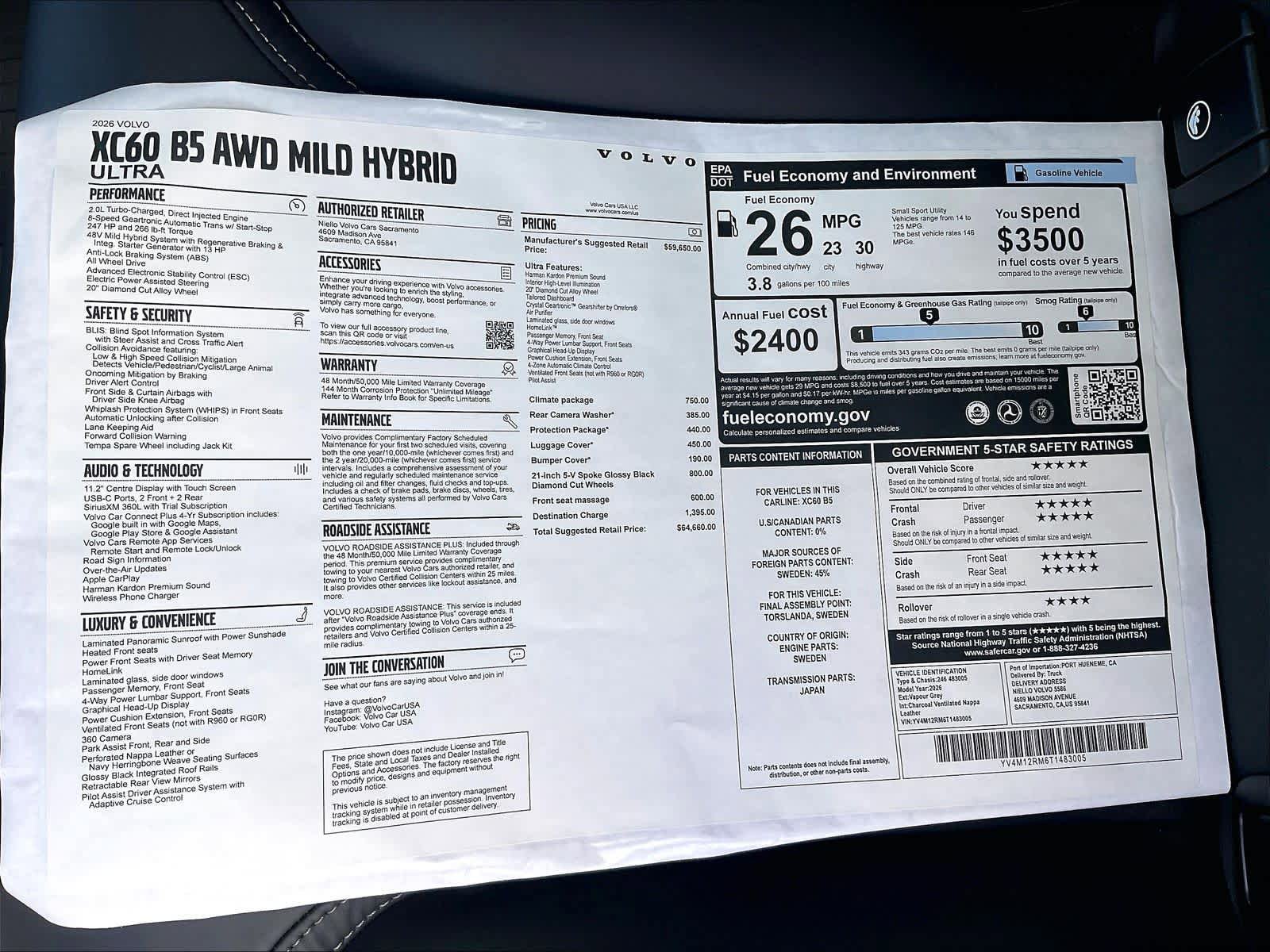 New 2026 Volvo XC60 B5 Ultra w/ Climate Package AWD/4WD image 36