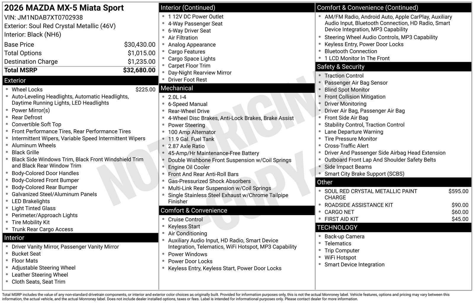 New 2026 MAZDA MX-5 Miata Sport RWD image 4