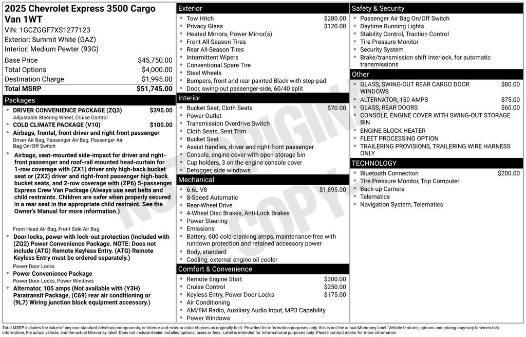 New 2025 Chevrolet Express 3500 w/ Driver Convenience Package RWD image 6