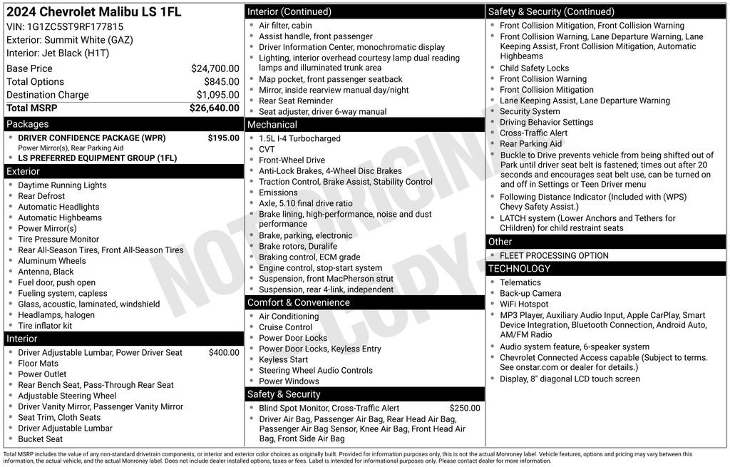Used 2024 Chevrolet Malibu LS w/ Driver Confidence Package FWD image 15
