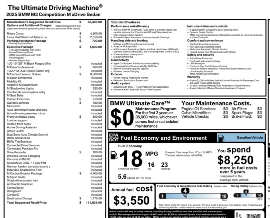 Used 2025 BMW M3 Competition w/ M Carbon Exterior Package image 92