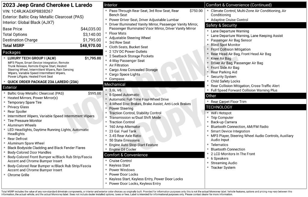 Used 2023 Jeep Grand Cherokee L Laredo w/ Luxury Tech Group I AWD/4WD image 24