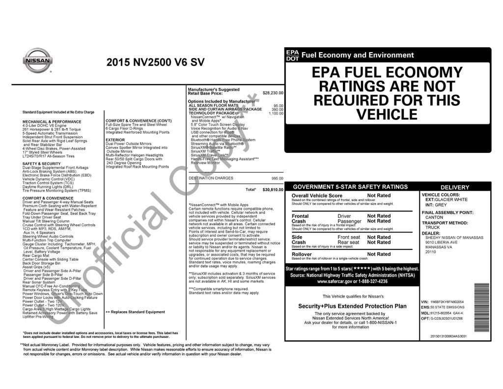 Used 2015 Nissan NV 2500 SV w/ Technology Package image 1