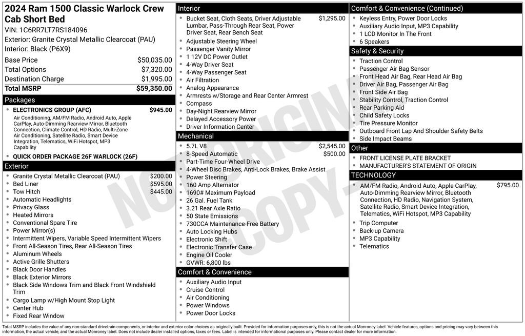Certified 2024 RAM 1500 Warlock w/ Electronics Group AWD/4WD image 35