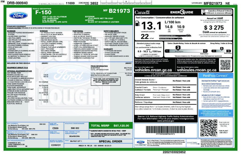 Used 2021 Ford F150 Platinum w/ FX4 Off-Road Package AWD/4WD image 6
