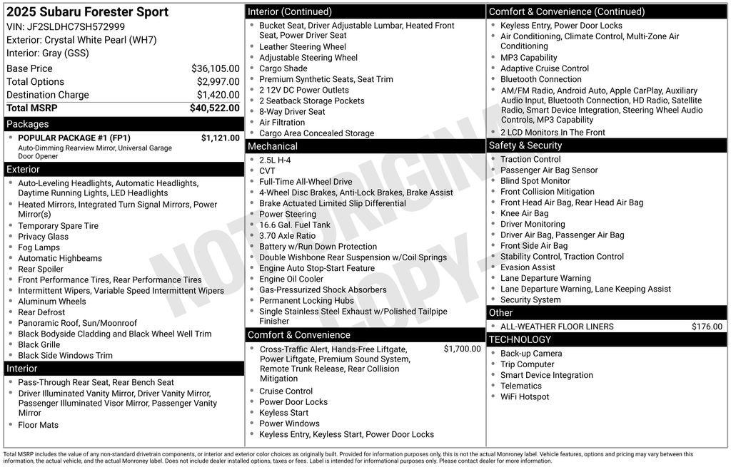 Used 2025 Subaru Forester Sport w/ Popular Package #1 AWD/4WD image 19