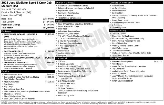 New 2025 Jeep Gladiator Sport AWD/4WD image 36