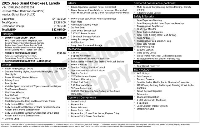 Used 2025 Jeep Grand Cherokee L Laredo w/ Luxury Tech Group I AWD/4WD image 7