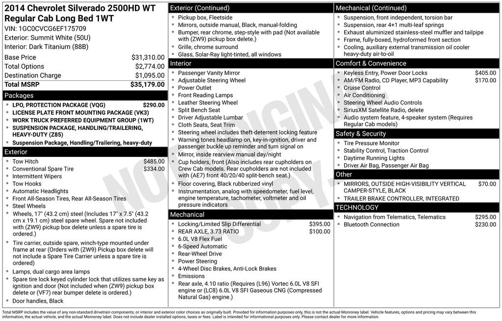 Used 2014 Chevrolet Silverado 2500 W/T w/ LPO, Protection Package RWD image 3