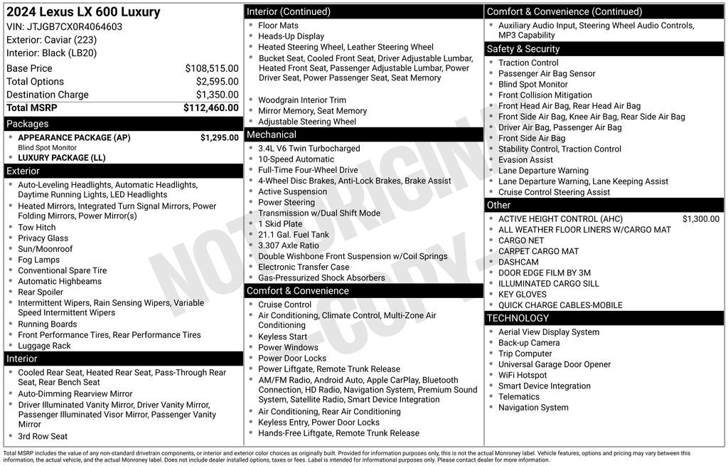 Used 2024 Lexus LX 600 4WD w/ Appearance Package image 6
