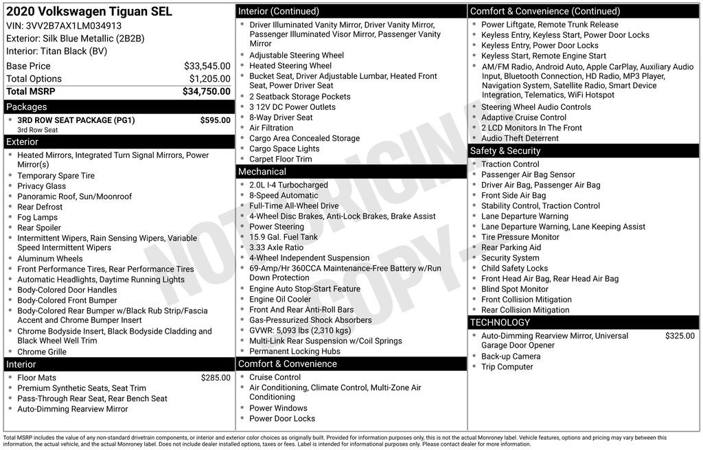 Used 2020 Volkswagen Tiguan SEL w/ 3rd Row Seat Package