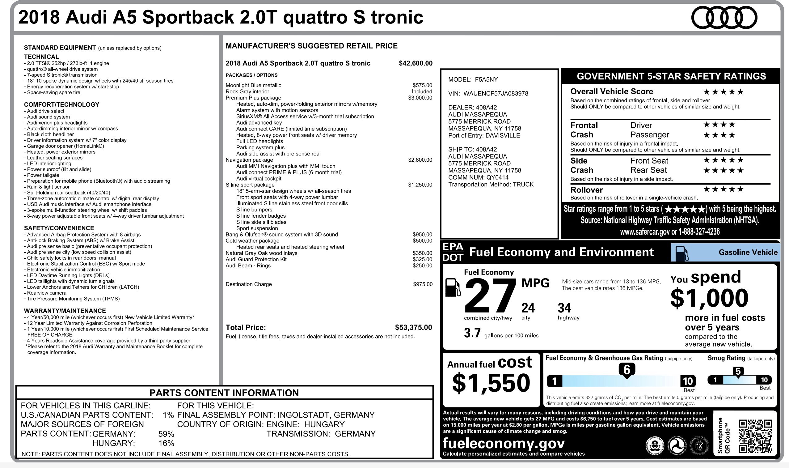 Used 2018 Audi A5 2.0T Premium Plus w/ Premium Plus image 5