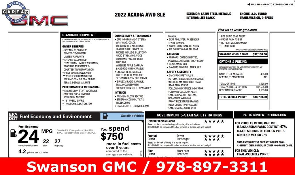 Certified 2022 GMC Acadia SLE image 3