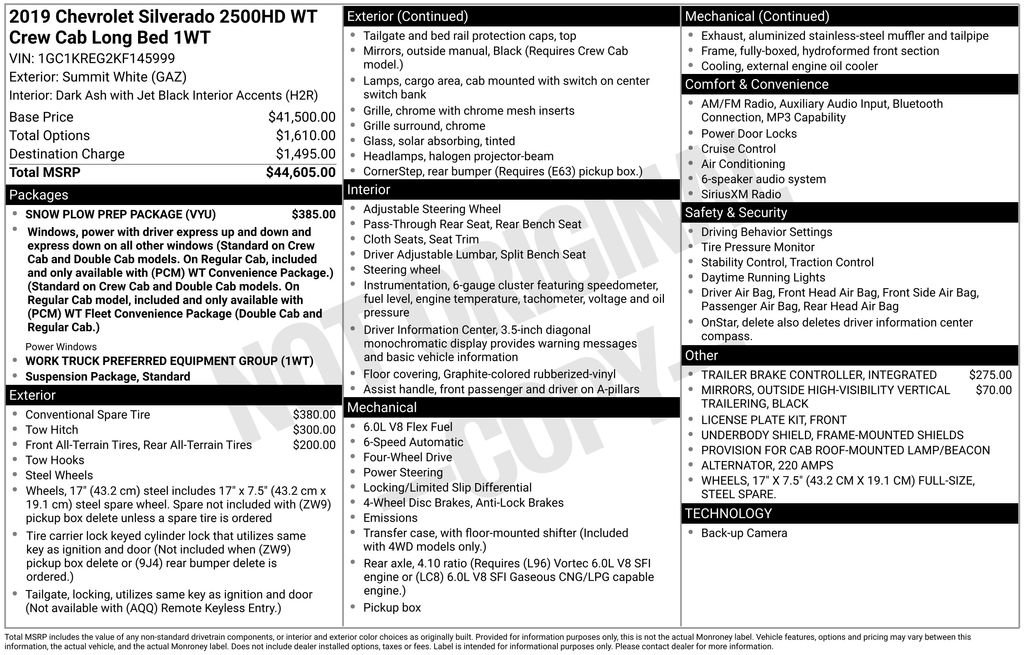 Used 2019 Chevrolet Silverado 2500 W/T w/ Snow Plow Prep Package image 4