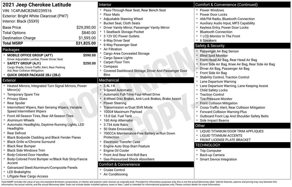 Used 2021 Jeep Cherokee Latitude w/ Mobile Office Group AWD/4WD image 32