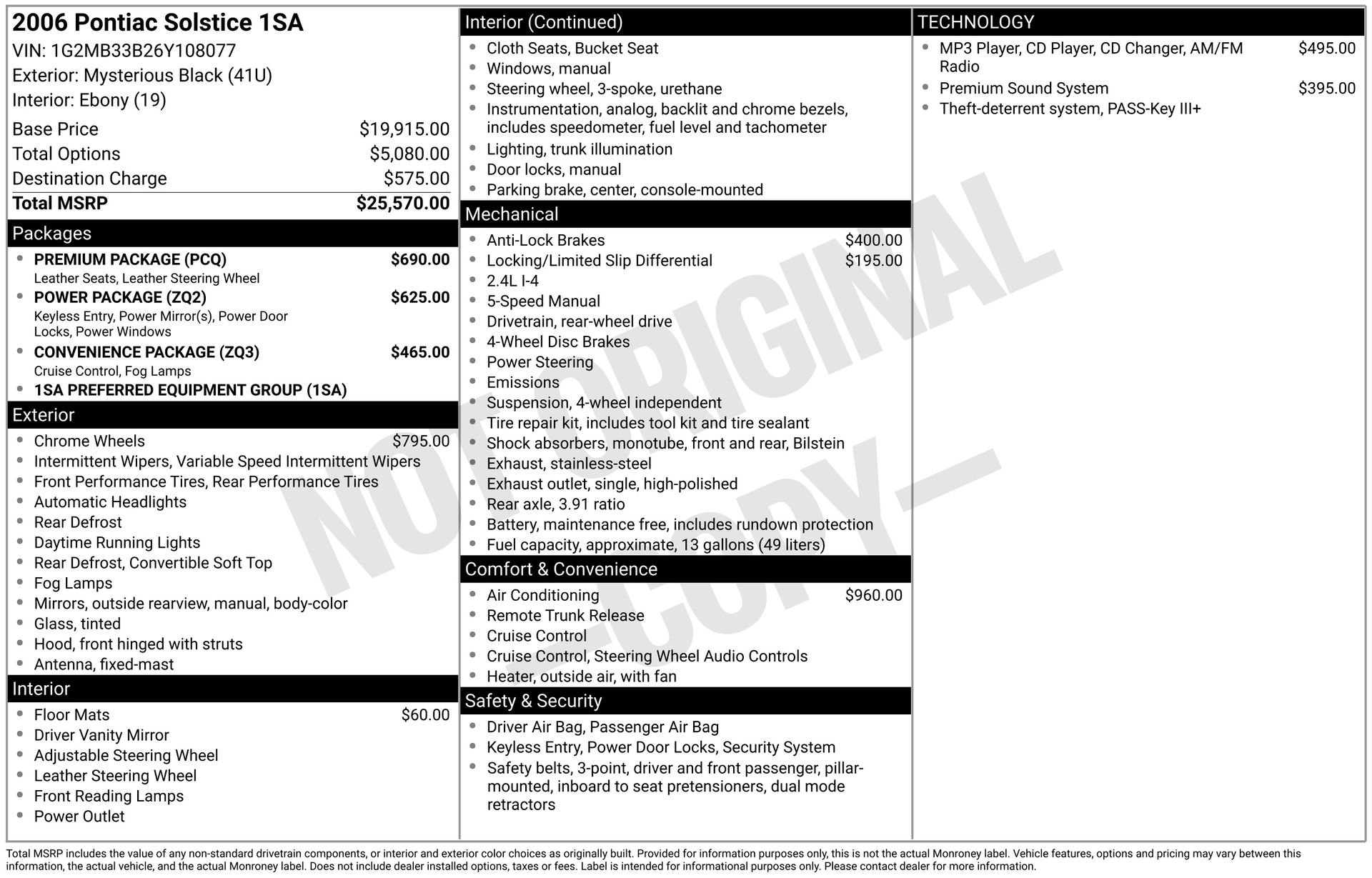 Used 2006 Pontiac Solstice Convertible w/ Premium Package RWD image 5