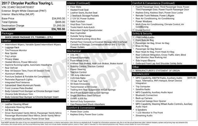 Used 2017 Chrysler Pacifica Touring-L FWD image 35