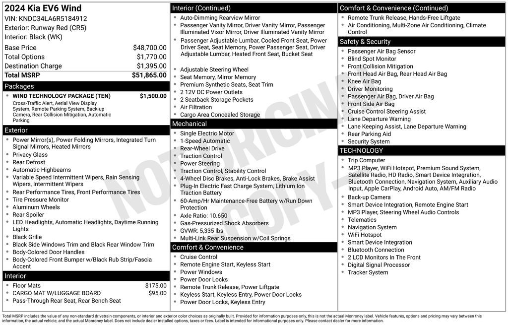 Used 2024 Kia EV6 Wind w/ Wind Technology Package RWD image 17