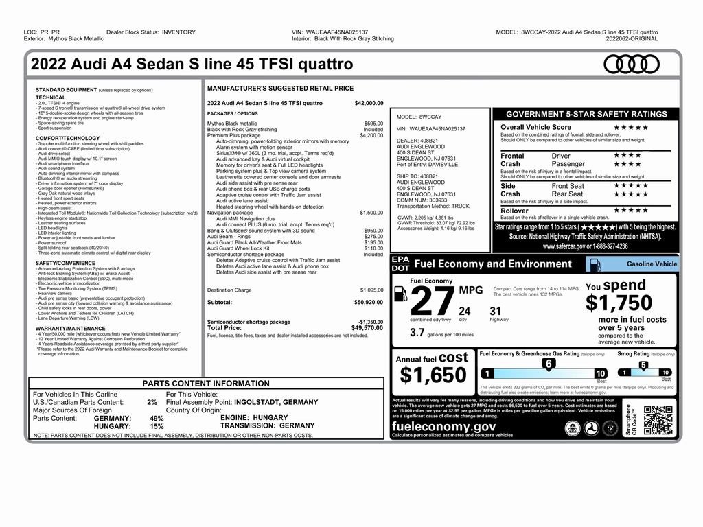 Used 2022 Audi A4 2.0T Premium Plus w/ Premium Plus Package image 2