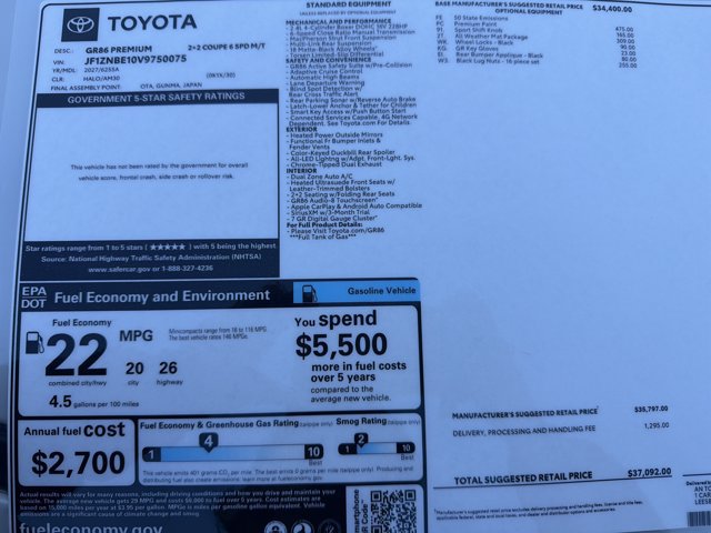 New 2027 Toyota GR86 Premium w/ ALL Weather Mat Package (TMS) RWD image 25