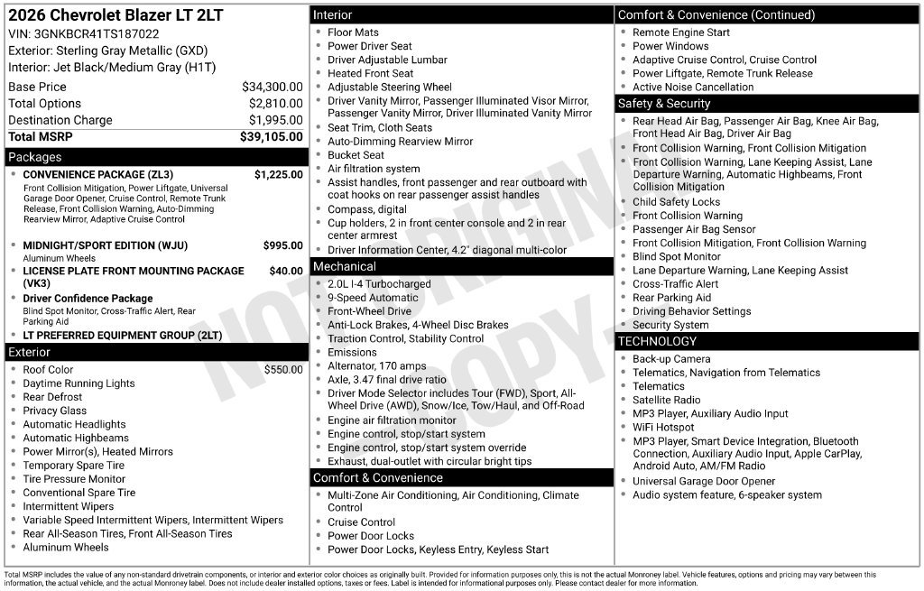 New 2026 Chevrolet Blazer LT w/ Convenience Package FWD image 3