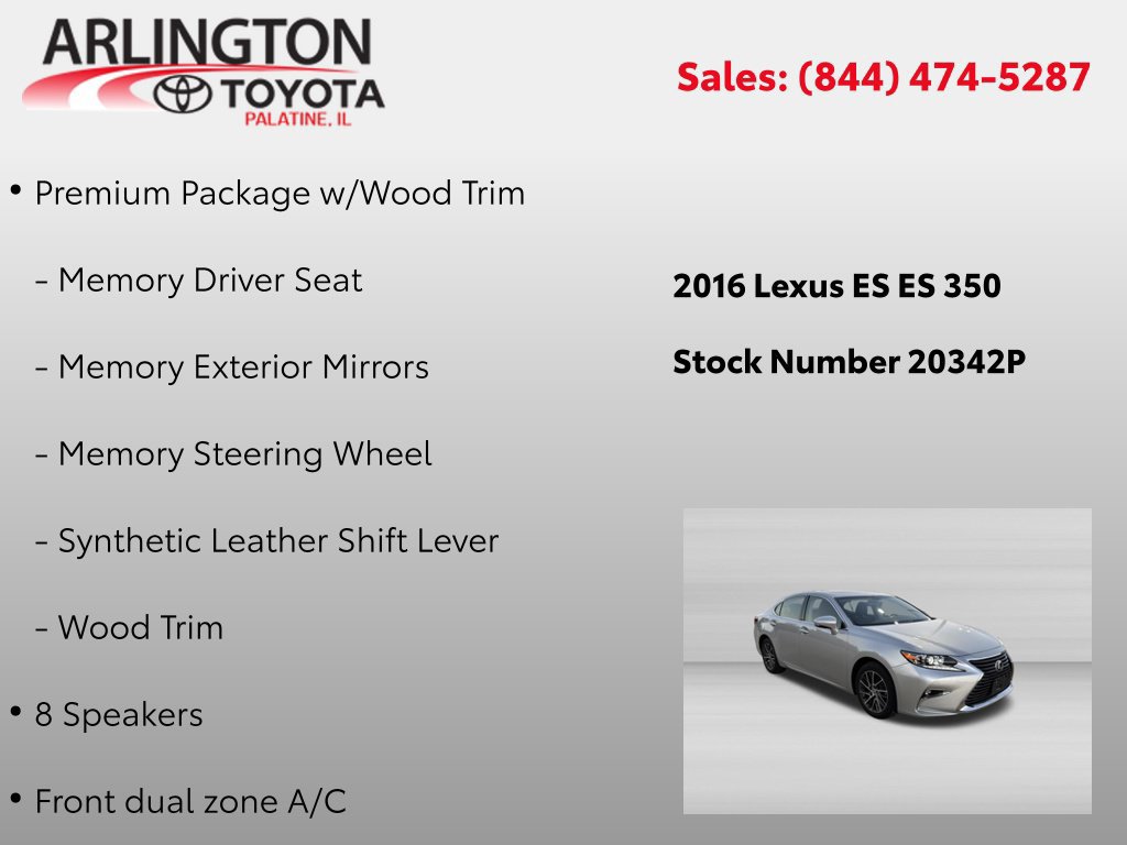 Used 2016 Lexus ES 350 w/ Premium Package w/Wood Trim FWD image 2