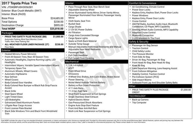 Certified 2017 Toyota Prius Two w/ Prius Two Safety Plus Package FWD image 32