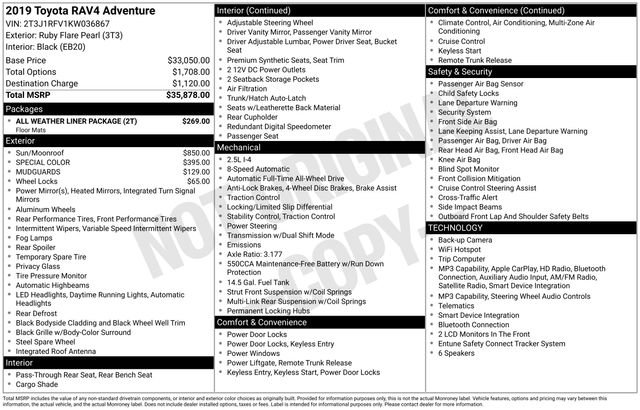 Used 2019 Toyota RAV4 Adventure w/ All Weather Liner Package AWD/4WD image 34