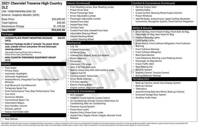 Used 2021 Chevrolet Traverse High Country image 44