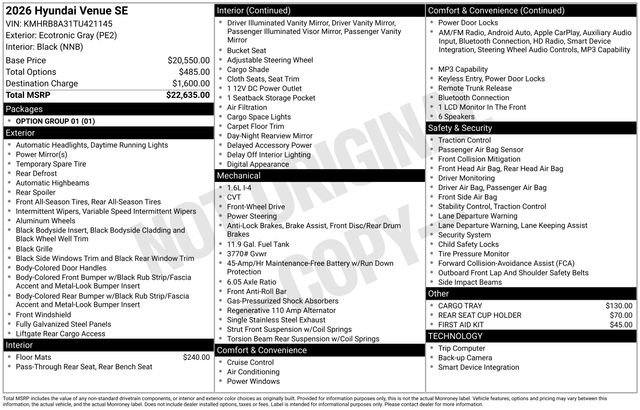 Certified 2026 Hyundai Venue SE FWD image 10
