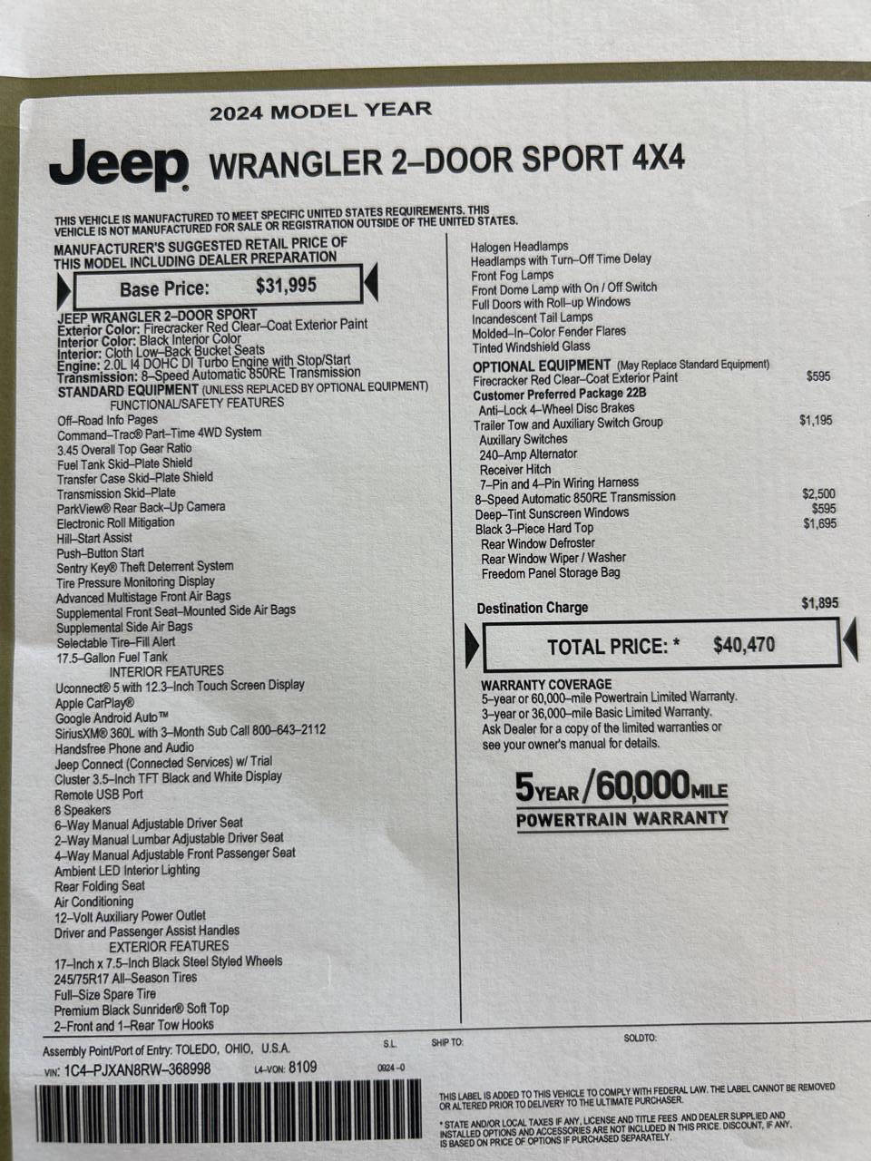 Used 2024 Jeep Wrangler Sport image 3
