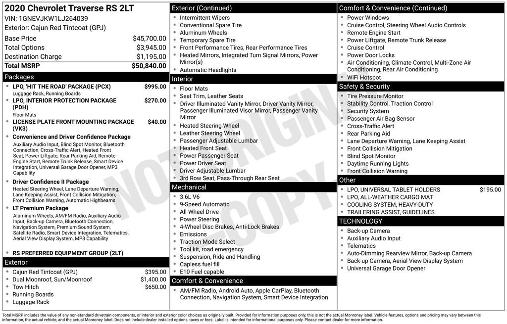 Used 2020 Chevrolet Traverse RS w/ LPO, 'HIT The Road' Package AWD/4WD image 23