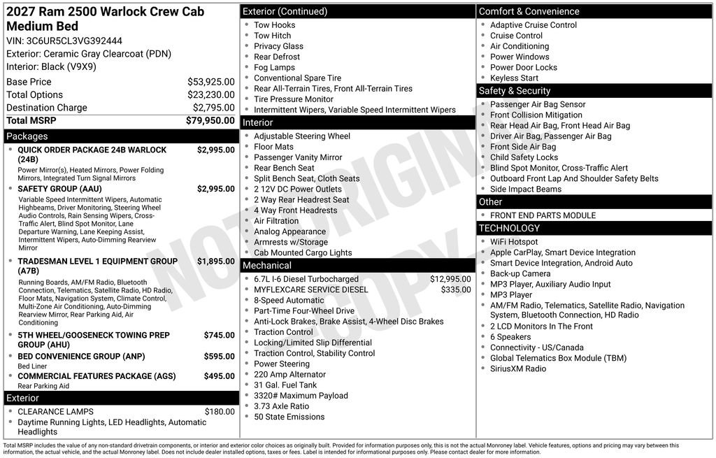 New 2027 RAM 2500 Warlock w/ Safety Group AWD/4WD image 2