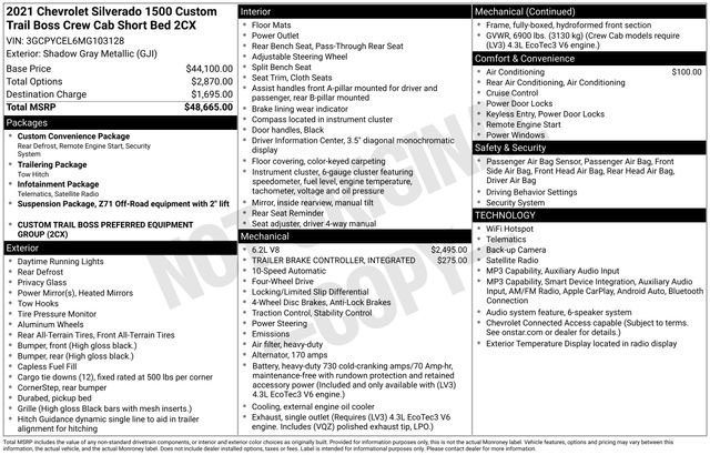 Certified 2021 Chevrolet Silverado 1500 Custom Trail Boss AWD/4WD image 33
