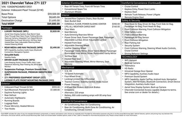 Used 2021 Chevrolet Tahoe Z71 w/ Luxury Package AWD/4WD image 33