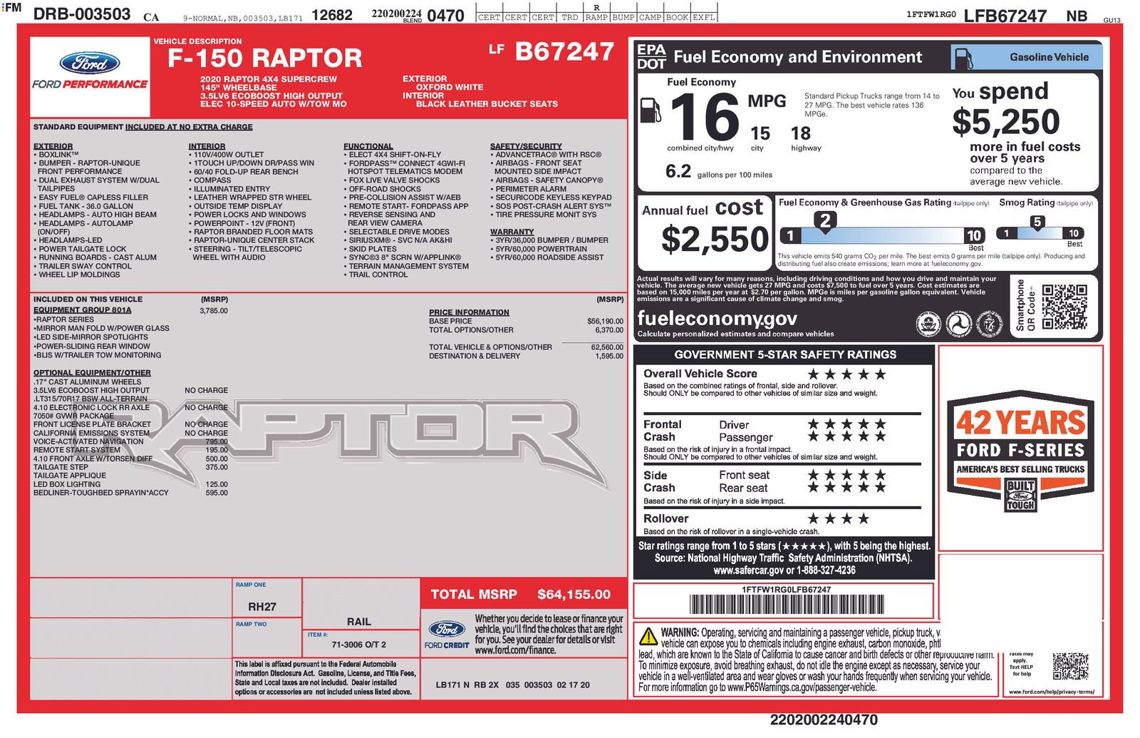 Used 2020 Ford F150 Raptor w/ Equipment Group 801A Mid image 10