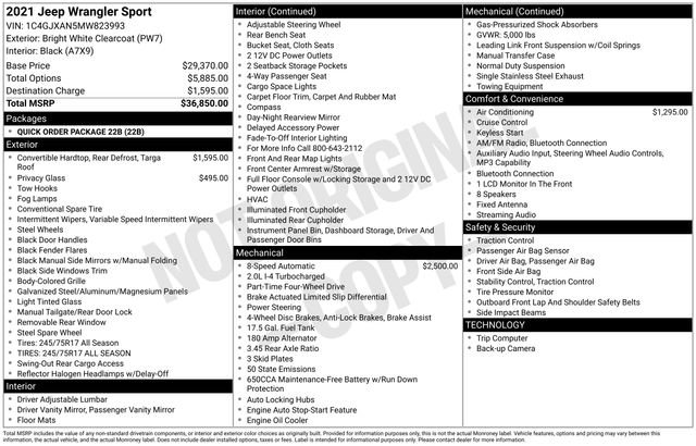 Used 2021 Jeep Wrangler Sport image 33