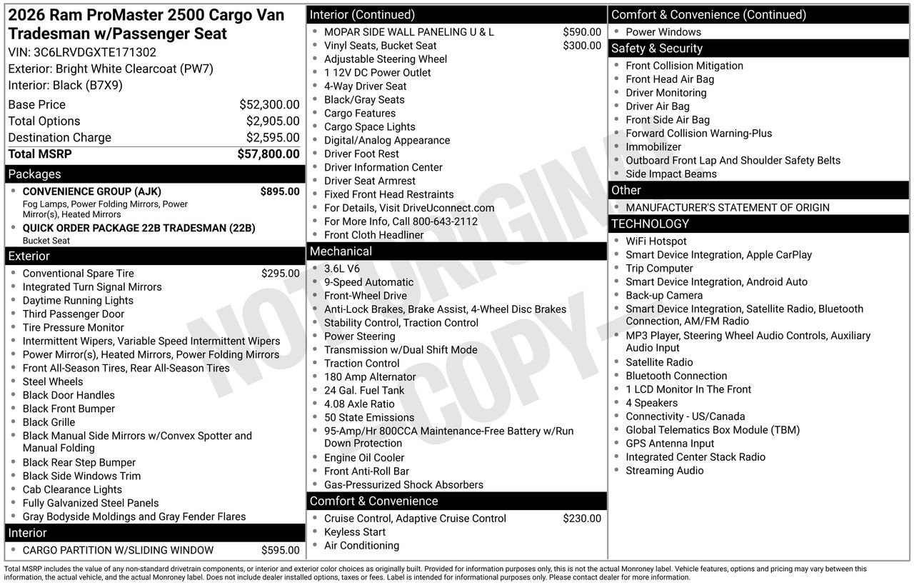 Used 2026 RAM ProMaster 2500 w/ Convenience Group FWD image 68
