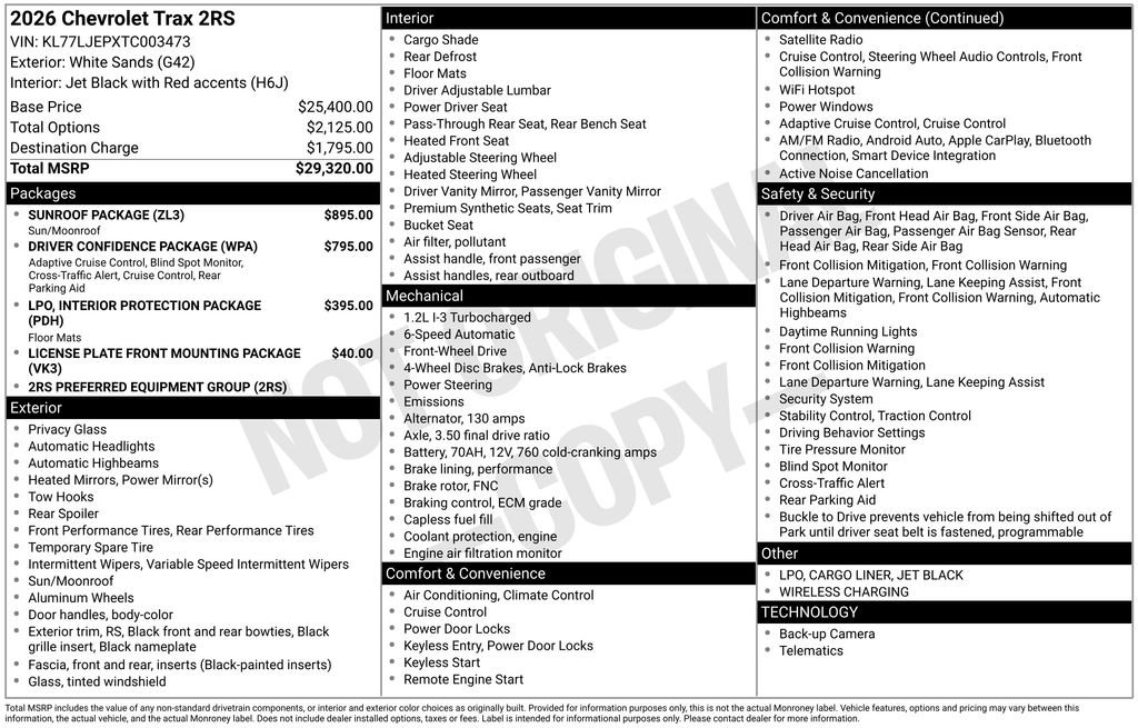 New 2026 Chevrolet Trax RS w/ Sunroof Package image 6