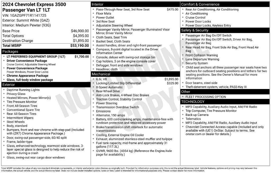 Certified 2024 Chevrolet Express 3500 LT w/ LT Preferred Equipment Group RWD image 34
