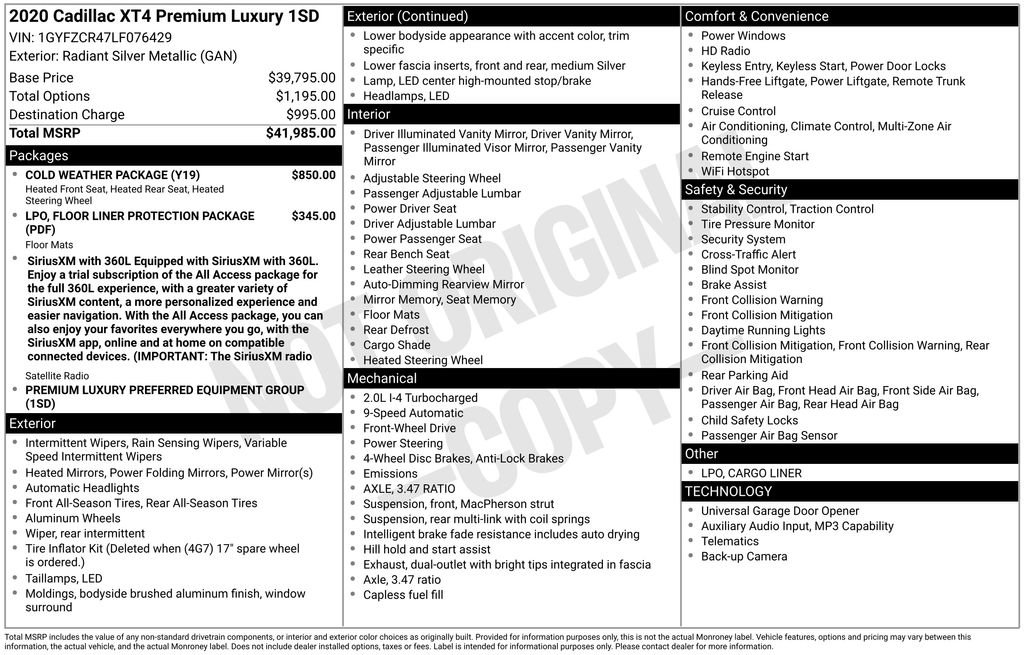 Certified 2020 Cadillac XT4 Premium Luxury w/ Cold Weather Package FWD image 33