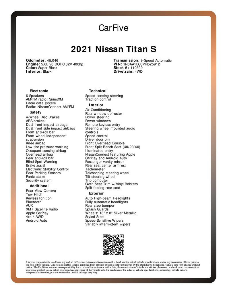 Used 2021 Nissan Titan S w/ S Utility Package AWD/4WD image 32