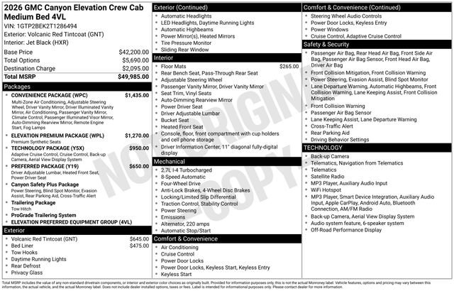 New 2026 GMC Canyon Elevation w/ Convenience Package AWD/4WD image 10