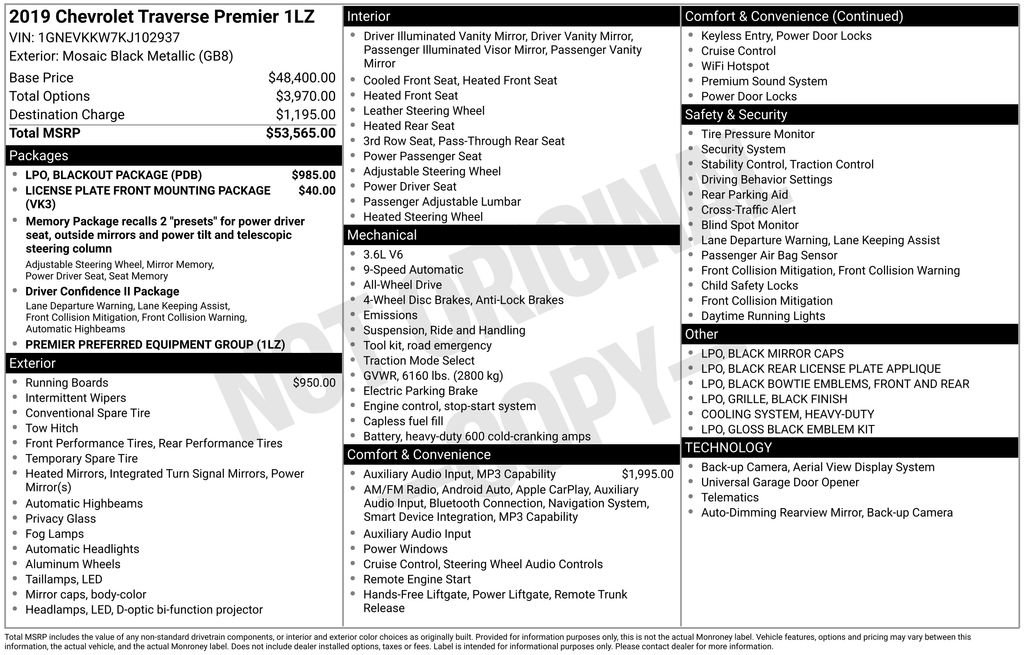 Used 2019 Chevrolet Traverse Premier w/ LPO, Blackout Package AWD/4WD image 7